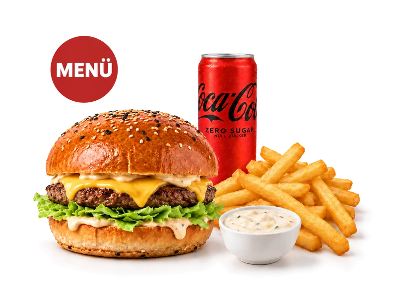 Classic Burger — Menü-Bildbeispiel mit Cola Zero — Auswahl kann abweichen.