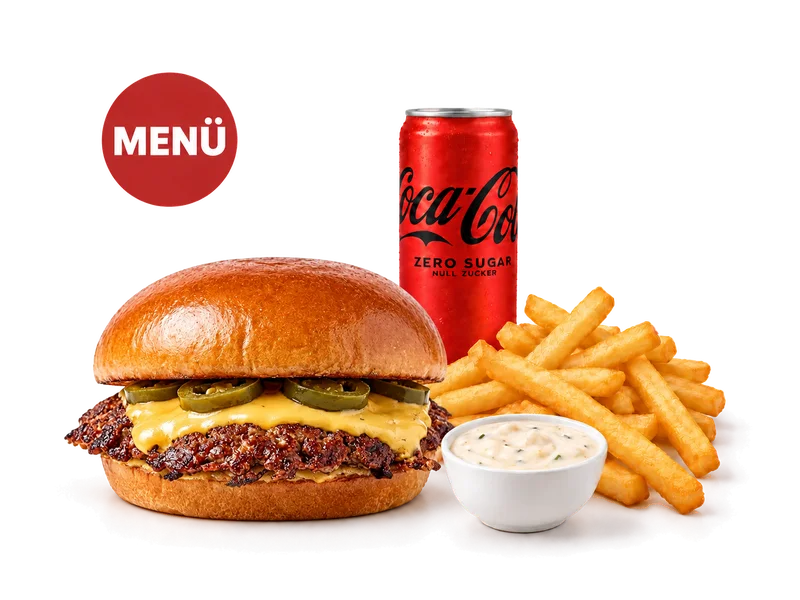 Smash Burger — Menü-Bildbeispiel mit Cola Zero — Auswahl kann abweichen.