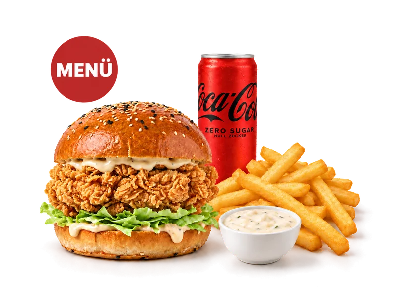 Zinger Burger — Menü-Bildbeispiel mit Cola Zero — Auswahl kann abweichen.